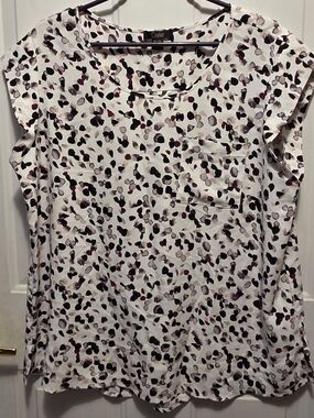 Dalia Cream Short Sleeve Blouse with Black and Burgundy Dot Print